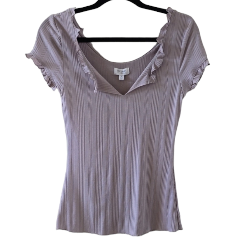 TRUE CRAFT WOMEN'S JUNIOR SHORT SLEEVE LILAC SUMMER RIBBED TOP SIZE SMALL